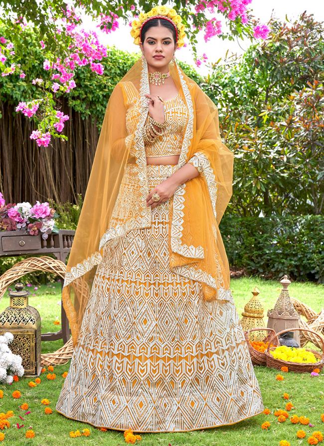 Net Yellow Wedding Wear Embroidery Work Lehenga Choli